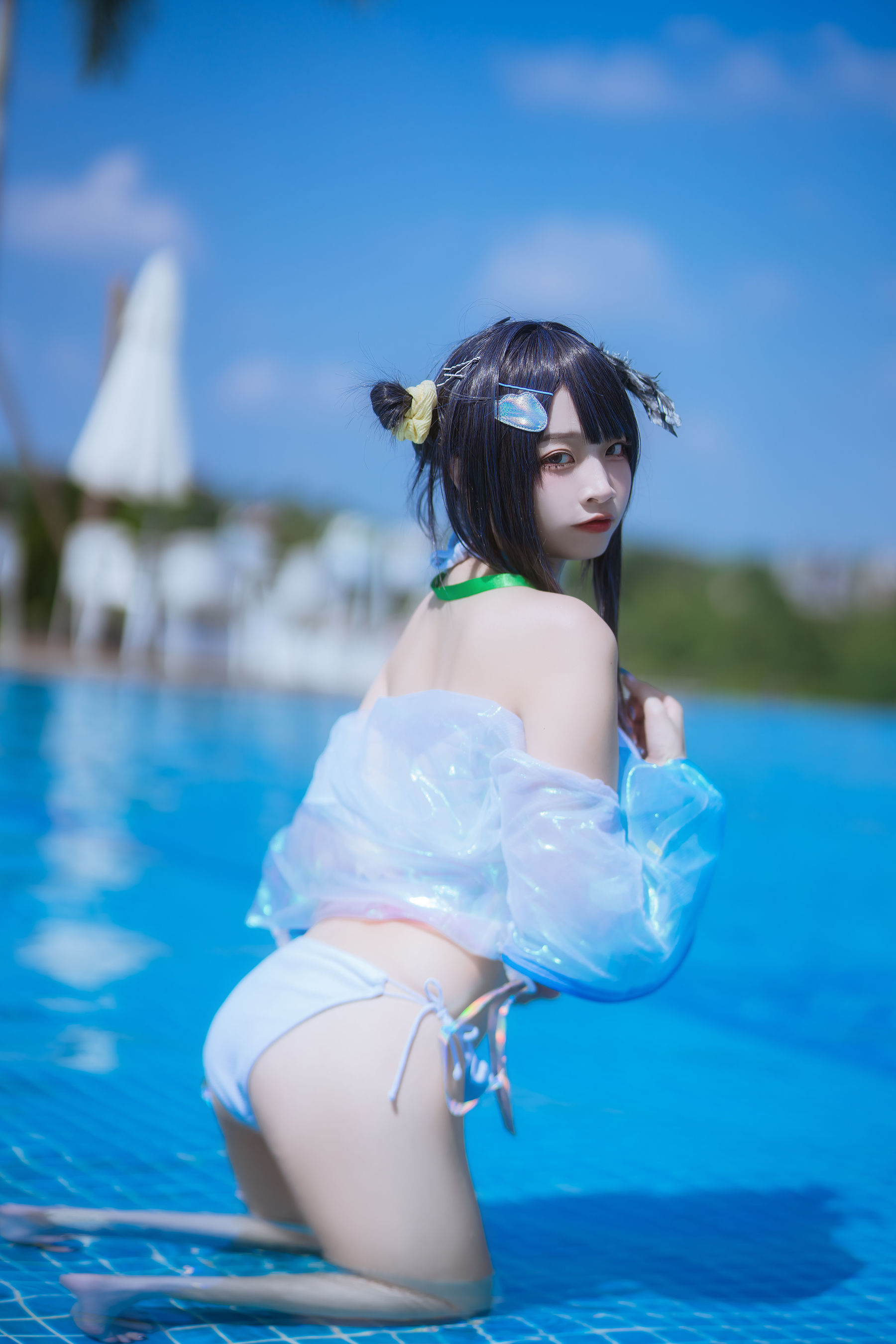 人气Coser 二佐Nisa - 泰拉夏日纪事 方舟羽毛笔泳装  第28张