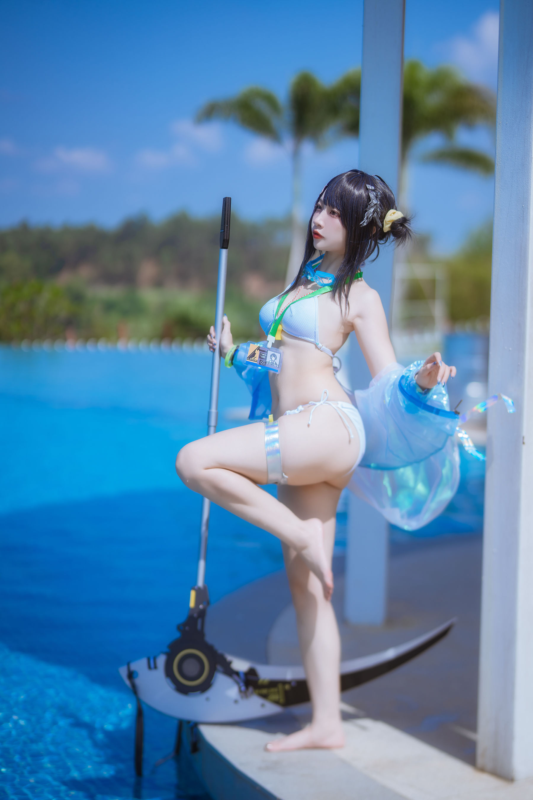 人气Coser 二佐Nisa - 泰拉夏日纪事 方舟羽毛笔泳装  第15张