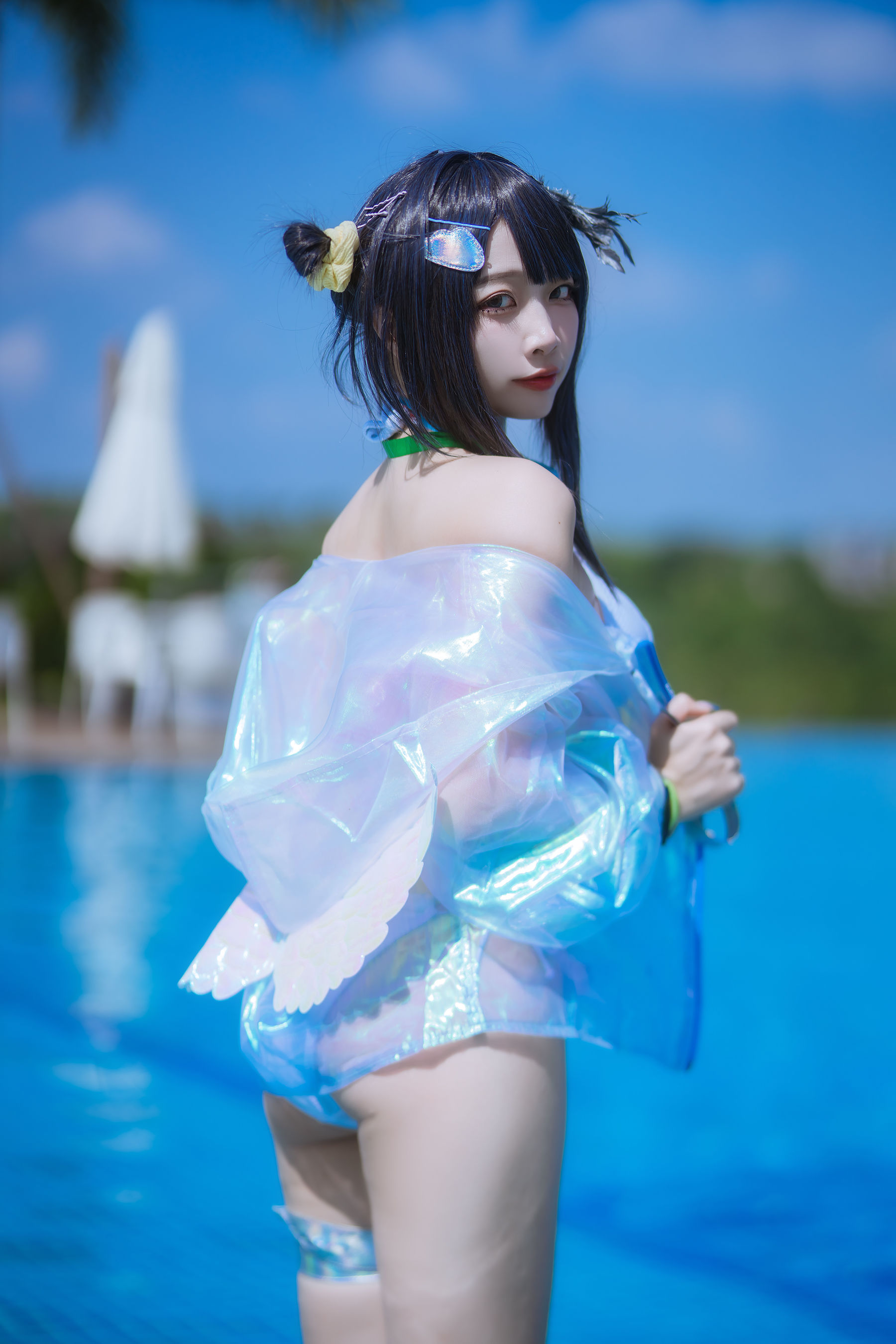 人气Coser 二佐Nisa - 泰拉夏日纪事 方舟羽毛笔泳装  第21张