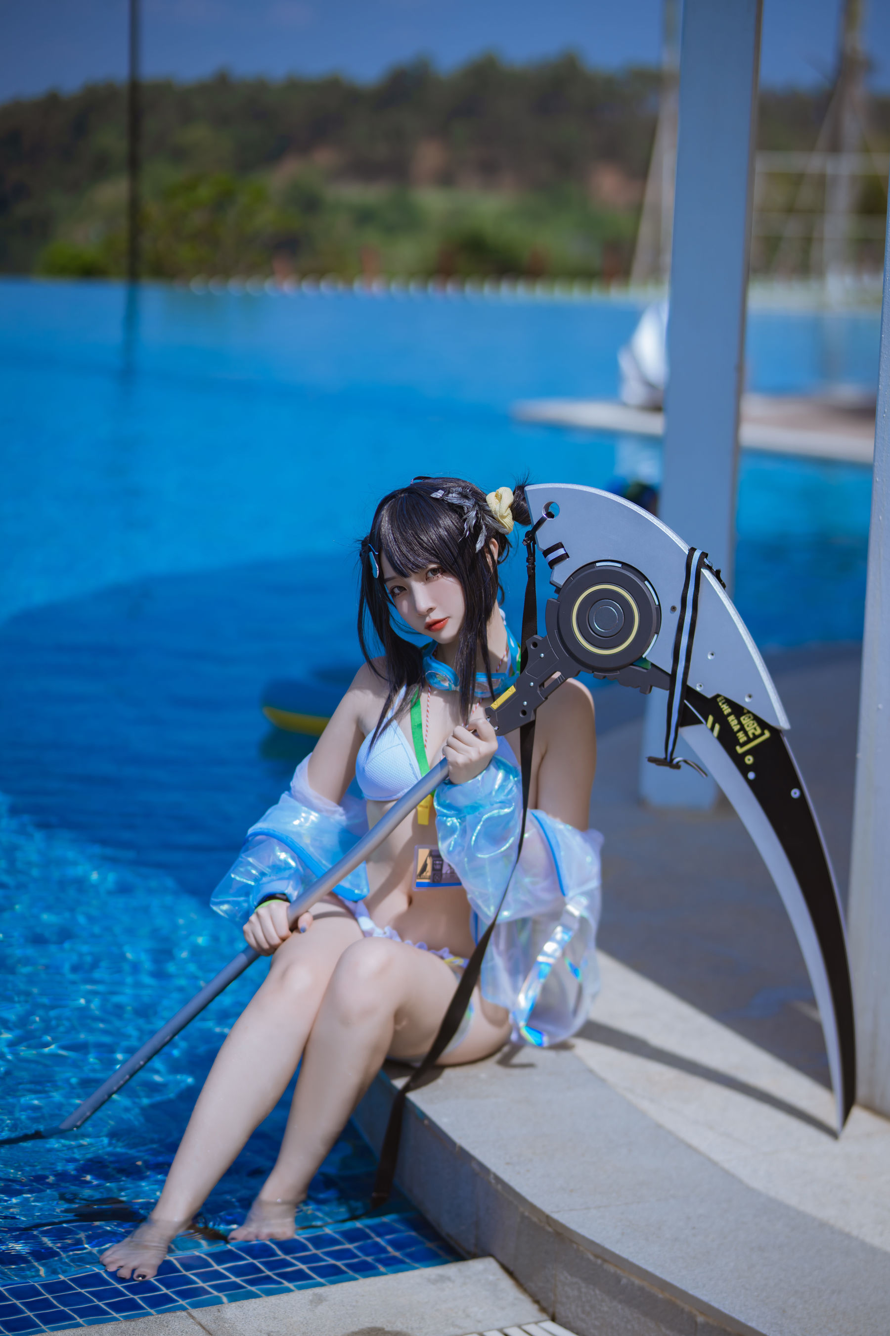 人气Coser 二佐Nisa - 泰拉夏日纪事 方舟羽毛笔泳装  第13张