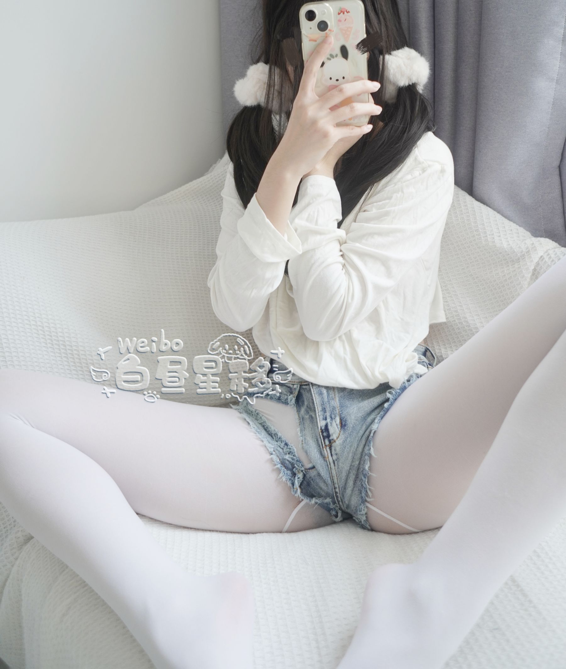 白昼星移 - 居家牛仔热裤白裤袜  第6张